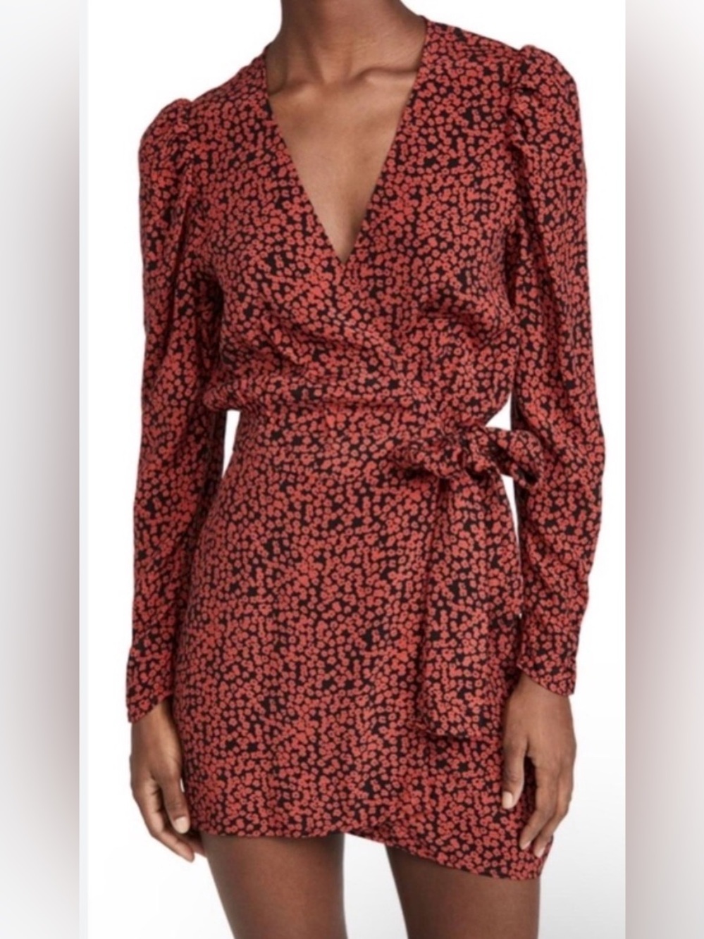 Free People Red Floral Wrap Dress with Tie Waist